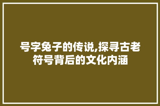号字兔子的传说,探寻古老符号背后的文化内涵