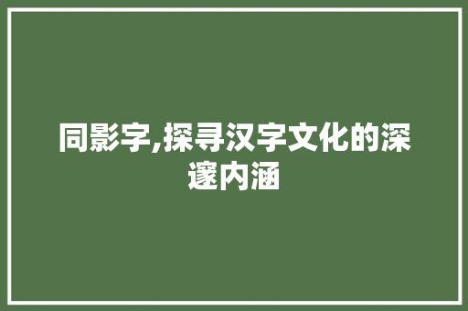 同影字,探寻汉字文化的深邃内涵