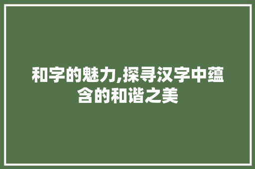 和字的魅力,探寻汉字中蕴含的和谐之美