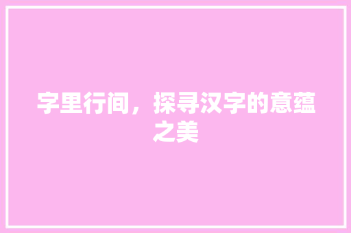 字里行间，探寻汉字的意蕴之美