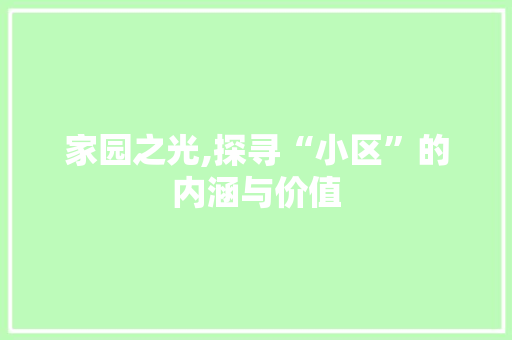 家园之光,探寻“小区”的内涵与价值