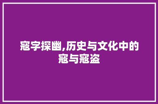 寇字探幽,历史与文化中的寇与寇盗