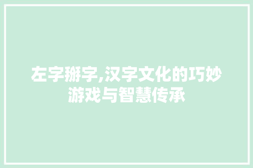 左字掰字,汉字文化的巧妙游戏与智慧传承