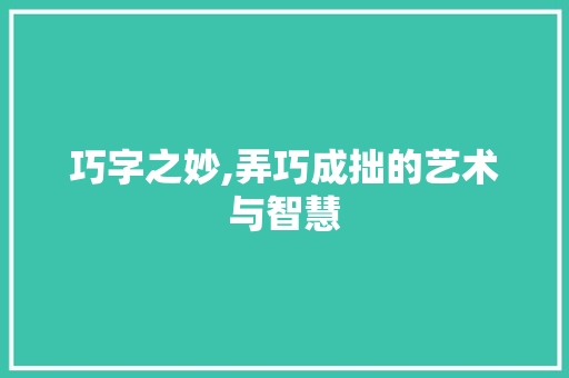 巧字之妙,弄巧成拙的艺术与智慧