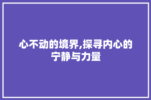 心不动的境界,探寻内心的宁静与力量
