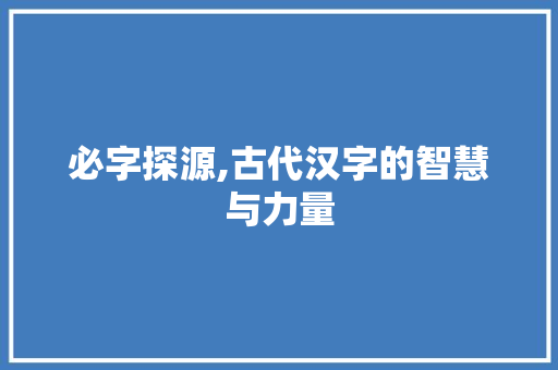 必字探源,古代汉字的智慧与力量