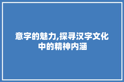 意字的魅力,探寻汉字文化中的精神内涵