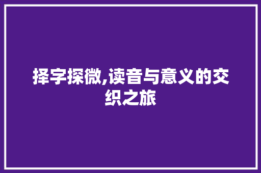 择字探微,读音与意义的交织之旅