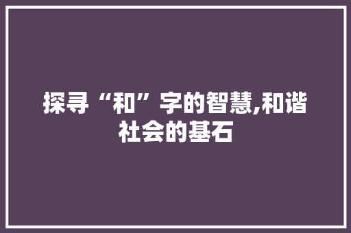 探寻“和”字的智慧,和谐社会的基石 成语汇编