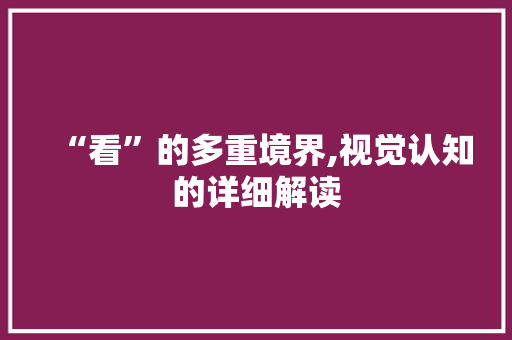 “看”的多重境界,视觉认知的详细解读