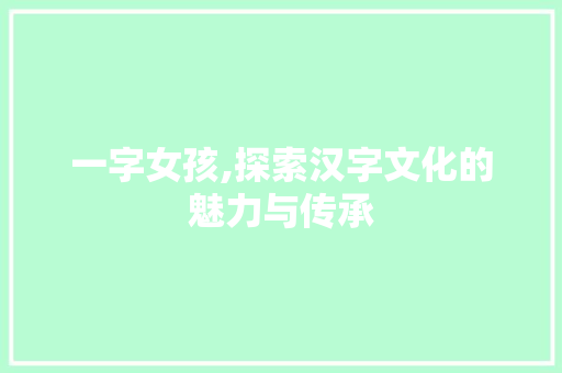 一字女孩,探索汉字文化的魅力与传承