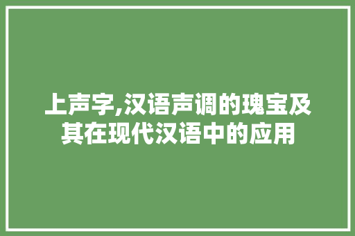 上声字,汉语声调的瑰宝及其在现代汉语中的应用