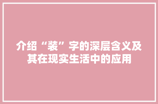 介绍“装”字的深层含义及其在现实生活中的应用
