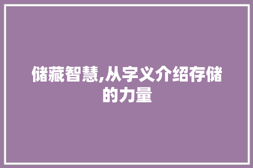 储藏智慧,从字义介绍存储的力量