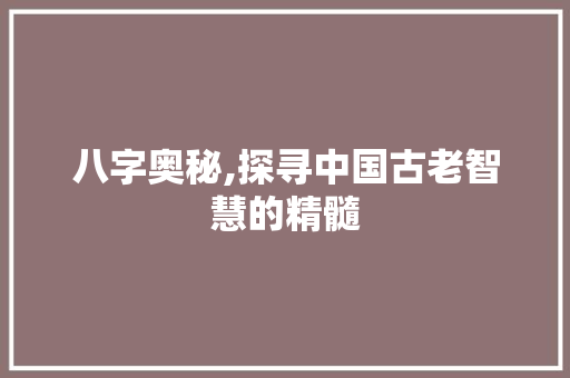八字奥秘,探寻中国古老智慧的精髓