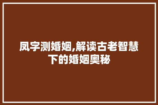 凤字测婚姻,解读古老智慧下的婚姻奥秘