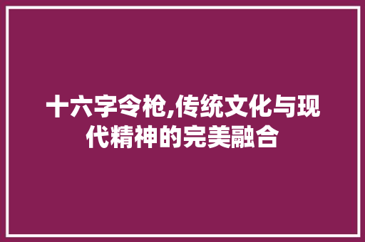十六字令枪,传统文化与现代精神的完美融合
