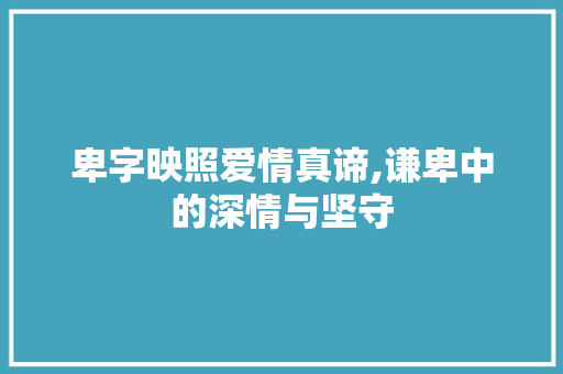 卑字映照爱情真谛,谦卑中的深情与坚守