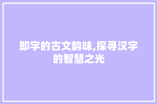 即字的古文韵味,探寻汉字的智慧之光