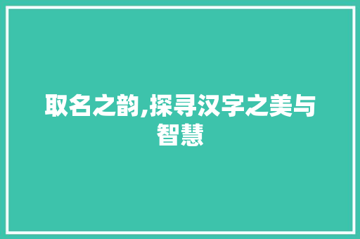 取名之韵,探寻汉字之美与智慧