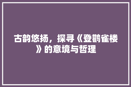 古韵悠扬，探寻《登鹳雀楼》的意境与哲理