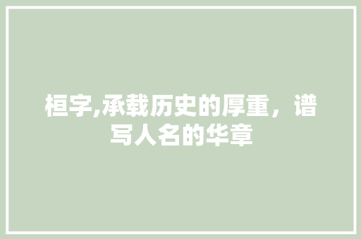 桓字,承载历史的厚重，谱写人名的华章