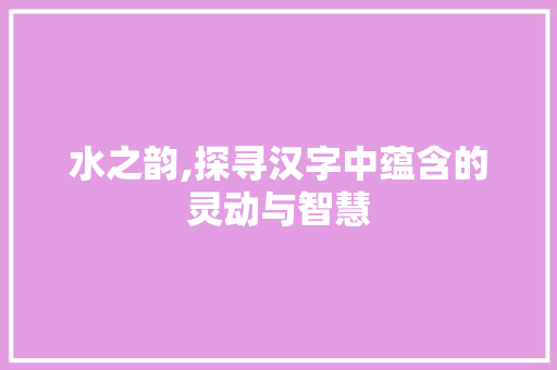 水之韵,探寻汉字中蕴含的灵动与智慧