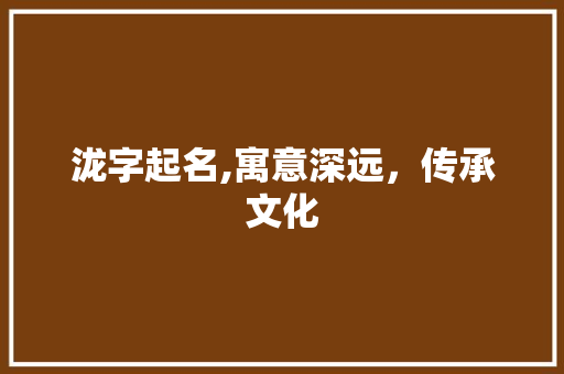 泷字起名,寓意深远，传承文化