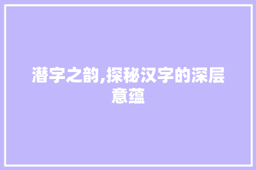 潜字之韵,探秘汉字的深层意蕴