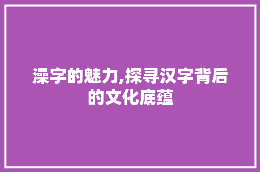 澡字的魅力,探寻汉字背后的文化底蕴
