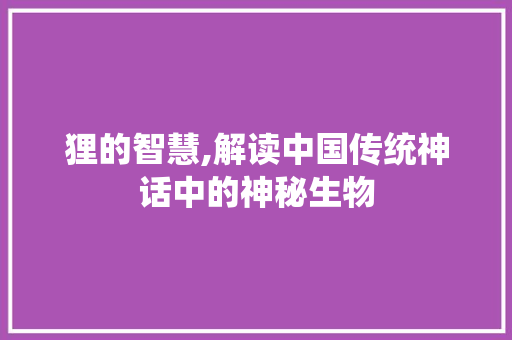 狸的智慧,解读中国传统神话中的神秘生物