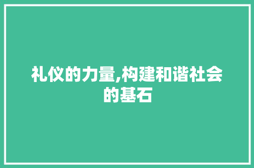 礼仪的力量,构建和谐社会的基石