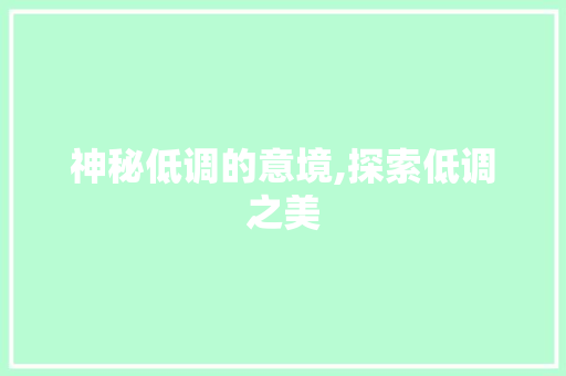 神秘低调的意境,探索低调之美