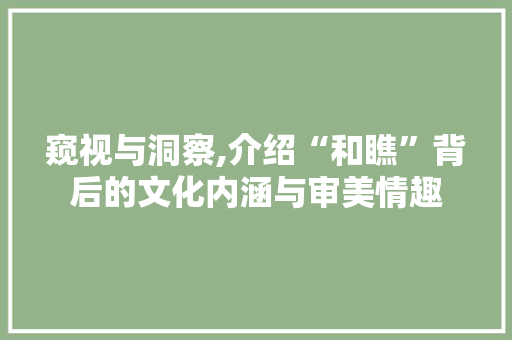 窥视与洞察,介绍“和瞧”背后的文化内涵与审美情趣