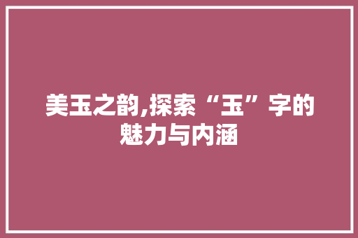 美玉之韵,探索“玉”字的魅力与内涵