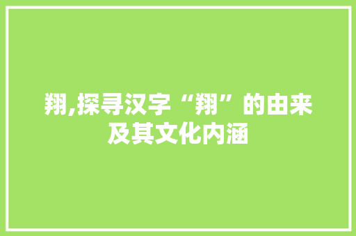 翔,探寻汉字“翔”的由来及其文化内涵