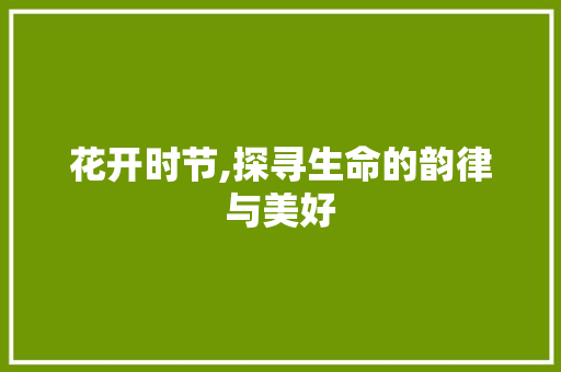花开时节,探寻生命的韵律与美好