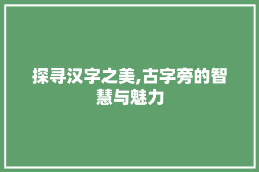 探寻汉字之美,古字旁的智慧与魅力