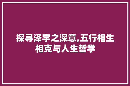 探寻泽字之深意,五行相生相克与人生哲学