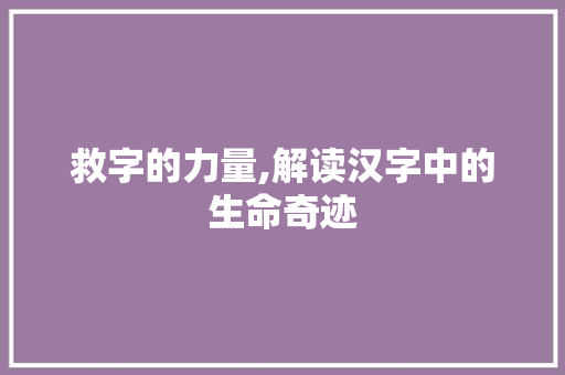 救字的力量,解读汉字中的生命奇迹