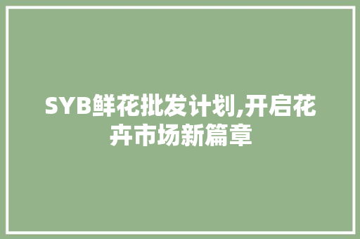 SYB鲜花批发计划,开启花卉市场新篇章