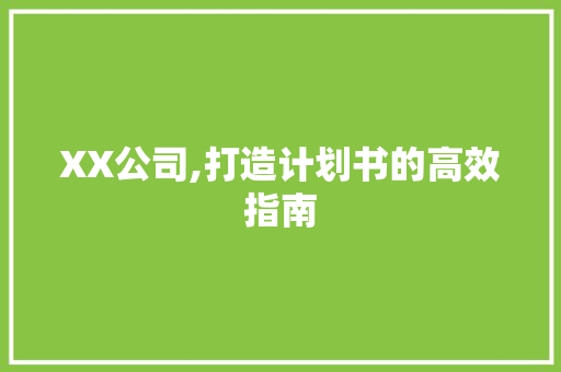 XX公司,打造计划书的高效指南