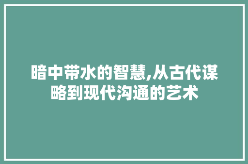 暗中带水的智慧,从古代谋略到现代沟通的艺术