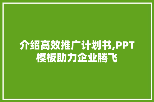 介绍高效推广计划书,PPT模板助力企业腾飞