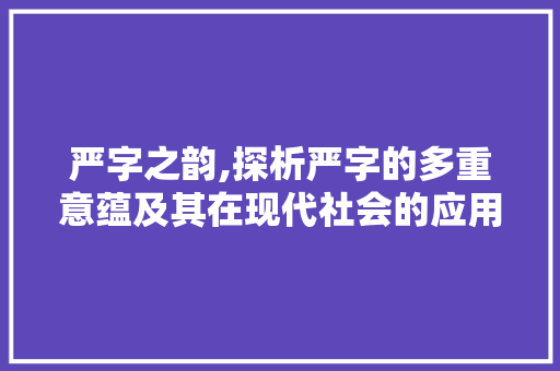 严字之韵,探析严字的多重意蕴及其在现代社会的应用 问答