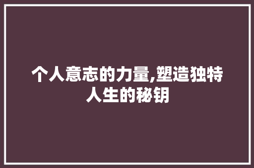 个人意志的力量,塑造独特人生的秘钥