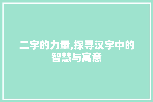 二字的力量,探寻汉字中的智慧与寓意