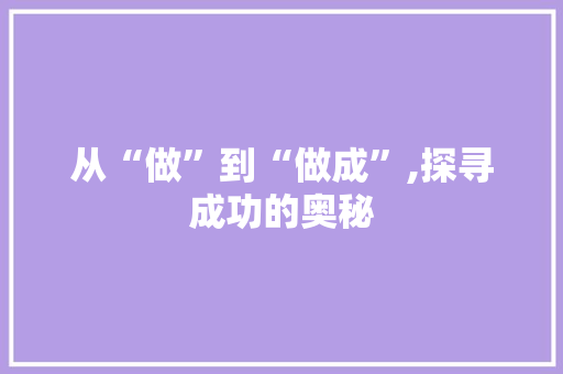 从“做”到“做成”,探寻成功的奥秘