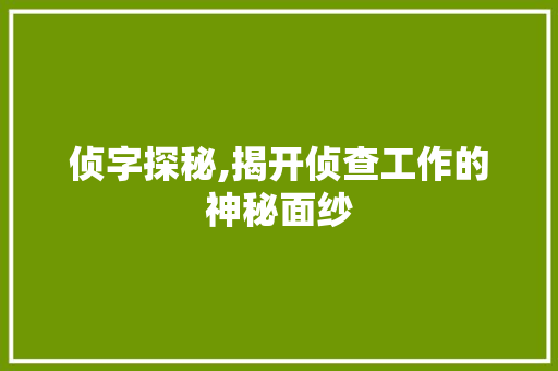 侦字探秘,揭开侦查工作的神秘面纱 反义词汇