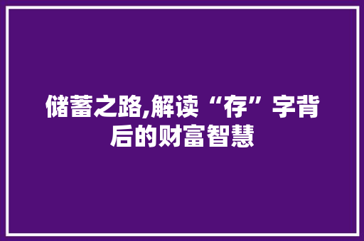 储蓄之路,解读“存”字背后的财富智慧